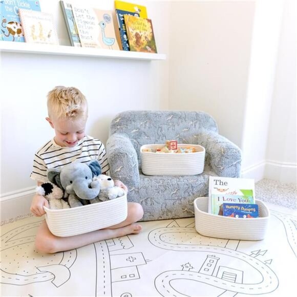 Cotton Rope Storage Baskets Set of 3 Small Woven Bins for Shelf Nursery Closet - Picture 4 of 7